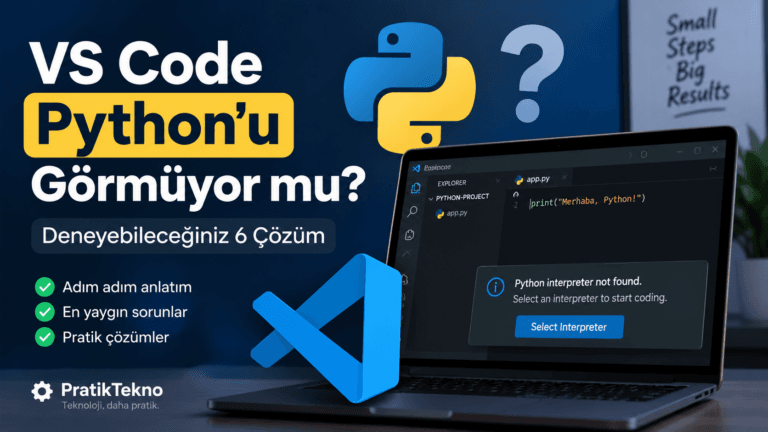 Visual Studio Code Python yorumlayıcısını bulamıyor uyarısı ve Python logosu
